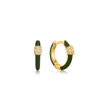 Ania Haie bright future forest green enamel carabiner gold huggie hoop earrings