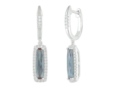 14k white gold created alexandrite & diamond dangle earrings