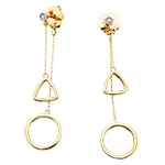 10k yellow gold circle & triangle diamond dangle geometric earrings