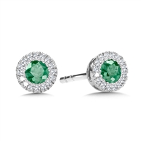 14k white gold diamond & emerald halo earrings