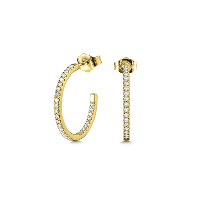 14k yellow gold c-shaped diamond hoop earrings