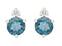 14k white gold London blue topaz & diamond stud earrings