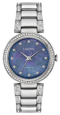 Ladies Citizen eco drive silhouette Swarovski crystal mother of pearl watch