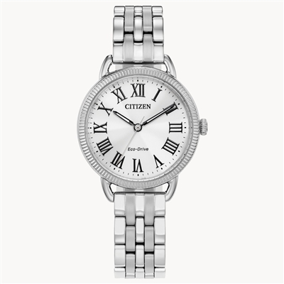 ladies citizen eco drive coin edge silver dial watch