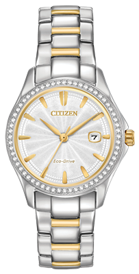 ladies citizen eco drive silhouette crystal two tone watch & bracelet set