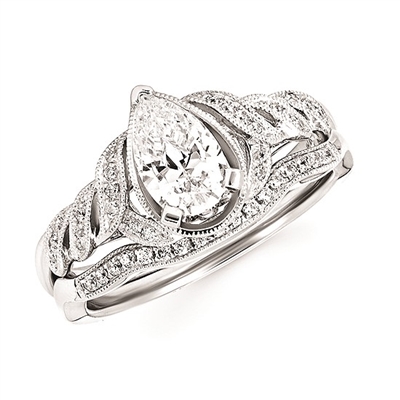 14k white gold semi mount pear diamond engagement ring
