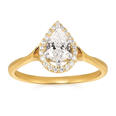 14k yellow gold halo pear diamond engagement ring