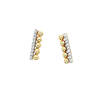 10k two tone white & yellow gold diamond bar earrings