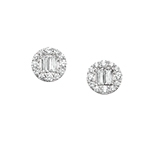 round & baguette white gold diamond earrings