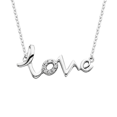 sterling silver & cz love necklace