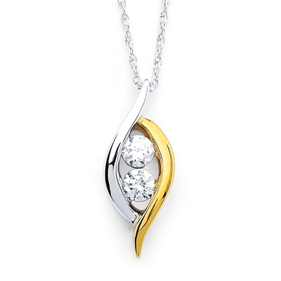 14k white & yellow two tone gold 2 stone diamond pea pod necklace