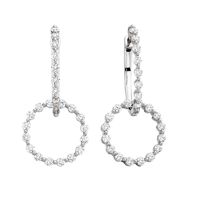 14k white gold diamond circle of love hoop earrings