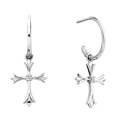 sterling silver & diamond cross earrings
