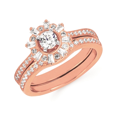 14k rose gold diamond engagement ring wedding set