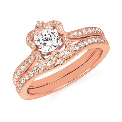 14k rose gold diamond engagement ring & wedding band