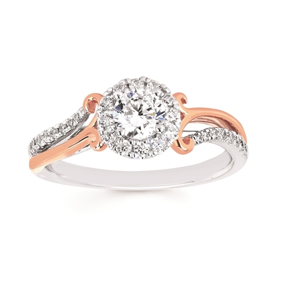 14k white & rose gold round cut engagement ring set