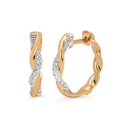 14k two tone braided diamond hoop earrings