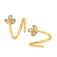 14k yellow gold diamond leaf hoop earrings