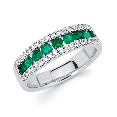 14k emerald & diamond band fashion ring