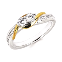 2Us 2 Stone Diamond Fashion Ring with Yellow Gold Accents