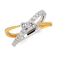 Two tone 2 stone diamond criss cross ring