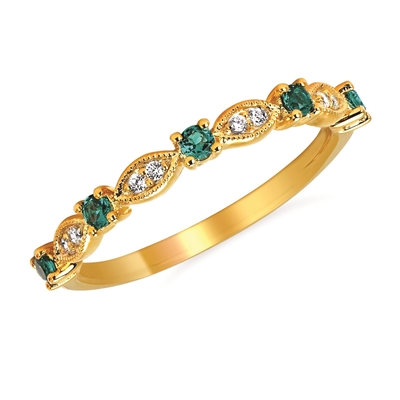 14k yellow gold diamond and emerald stackable ring