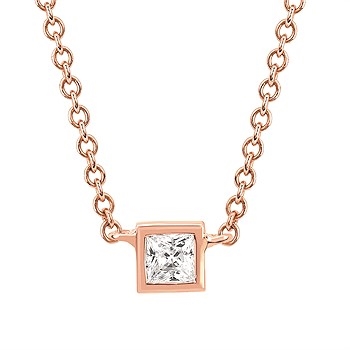 14k rose gold princess diamond necklace