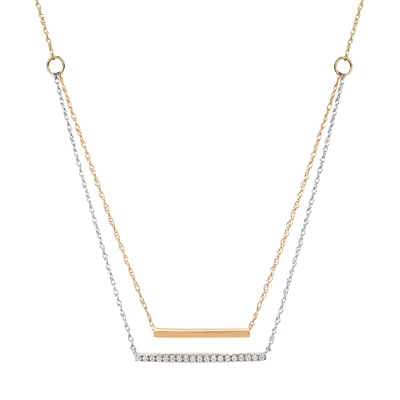 14k white & yellow gold two tone double bar diamond necklace