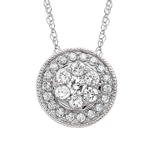 White gold diamond cluster circle necklace
