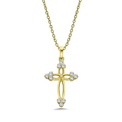 14k yellow gold diamond cross necklace