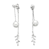 sterling silver front to back leaf & pearl drop earrings