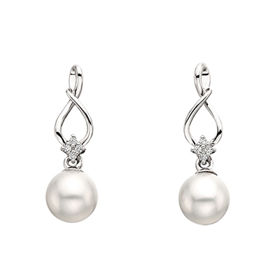 10k white gold pearl & diamond earrings