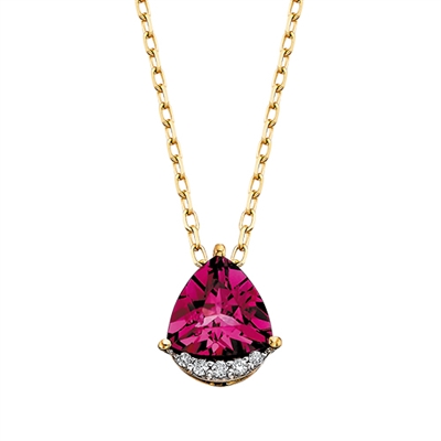 10k yellow gold trilliant cut rhodolite garnet & diamond necklace