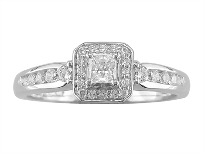 10k white gold princess halo diamond engagement ring with matching band