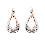 sterling silver & rose gold plated diamond teardrop shaped earrings