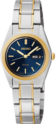 ladies two tone stainless steel day/date seiko watch SUT110