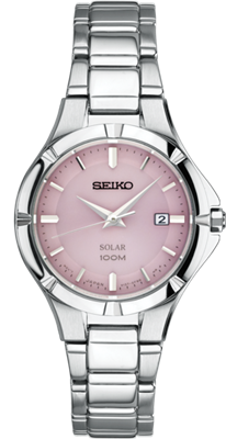 ladies seiko stainless steel pink face watch SUT315