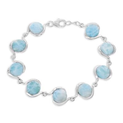 sterling silver round Larimar bracelet