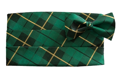 Holiday Green Plaid Cummerbund & Bow Set