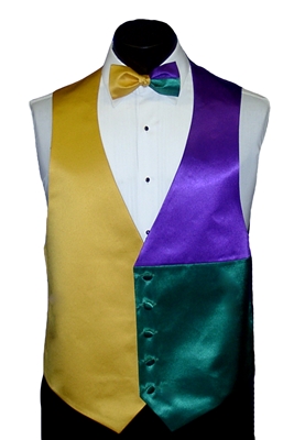 Mardi Gras Satin 3 Panel Vest & Bow