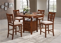 42" Round Island Table opens to 54" Solid Wood Top with four counter Stools Holy Oak Finish