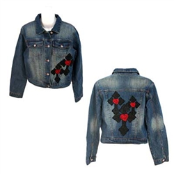 Denim leather heart cross patch jacket