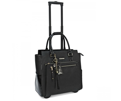 Cabrelli Paris Patent Rolling Briefcase in Black