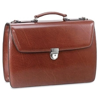 Jack Georges Elements Triple Gusset Flap Over Leather Briefcase in Cognac