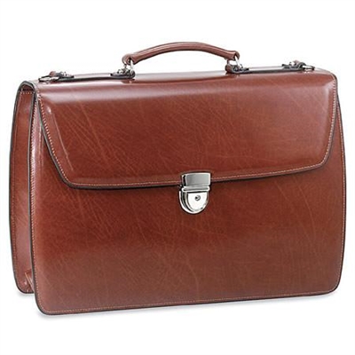 Jack Georges Elements Triple Gusset Flap Over Leather Briefcase in Cognac