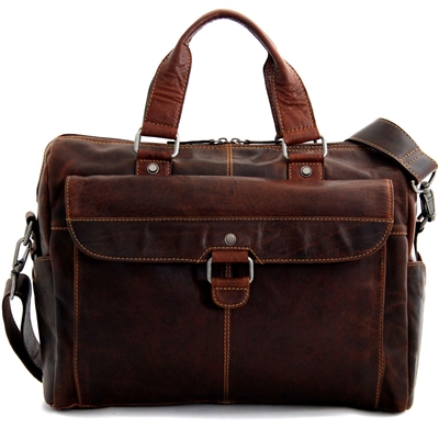 Jack Georges Voyager Top Zip Briefcase with Flap in Brown