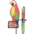 Party Macaw Spinner sitting on a sign that states It's 5:00 Somewhere. Tail spins in a gentle breeze. All hardware included.