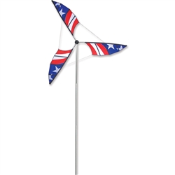 Approximately 10 1/2 tall Patriotic Wind Generator that spins in a gentle breeze. All hardware included.