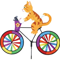 Kitty On A Large Bicycle Garden Spinner with wheels that spin in a gentle breeze. All hardware included.