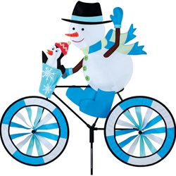 Snowman On A Large Bicycle Garden Spinner with wheels that spin in a gentle breeze. All hardware included.